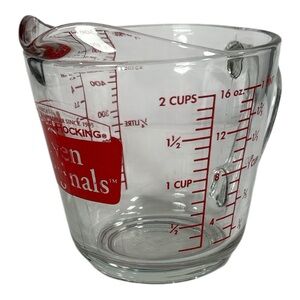 Vintage Anchor Hocking 2-Cup Glass Measuring Cup #498 Oven Originals D Handle